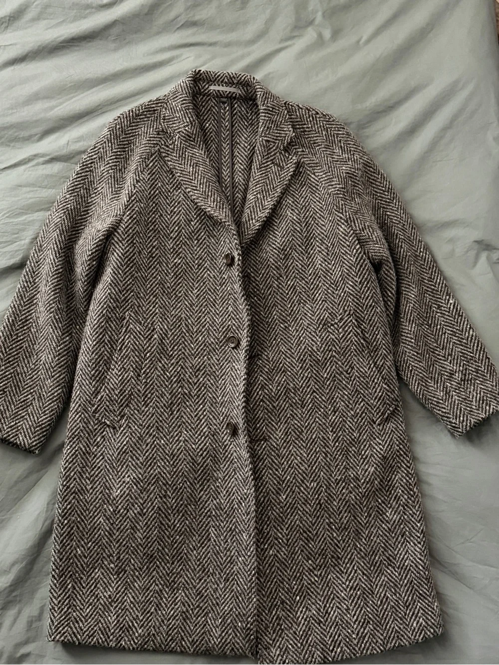 100% Wool J. Crew Men's Herringbone Magee Ludlow Overcoat 40R- Brown & Gray